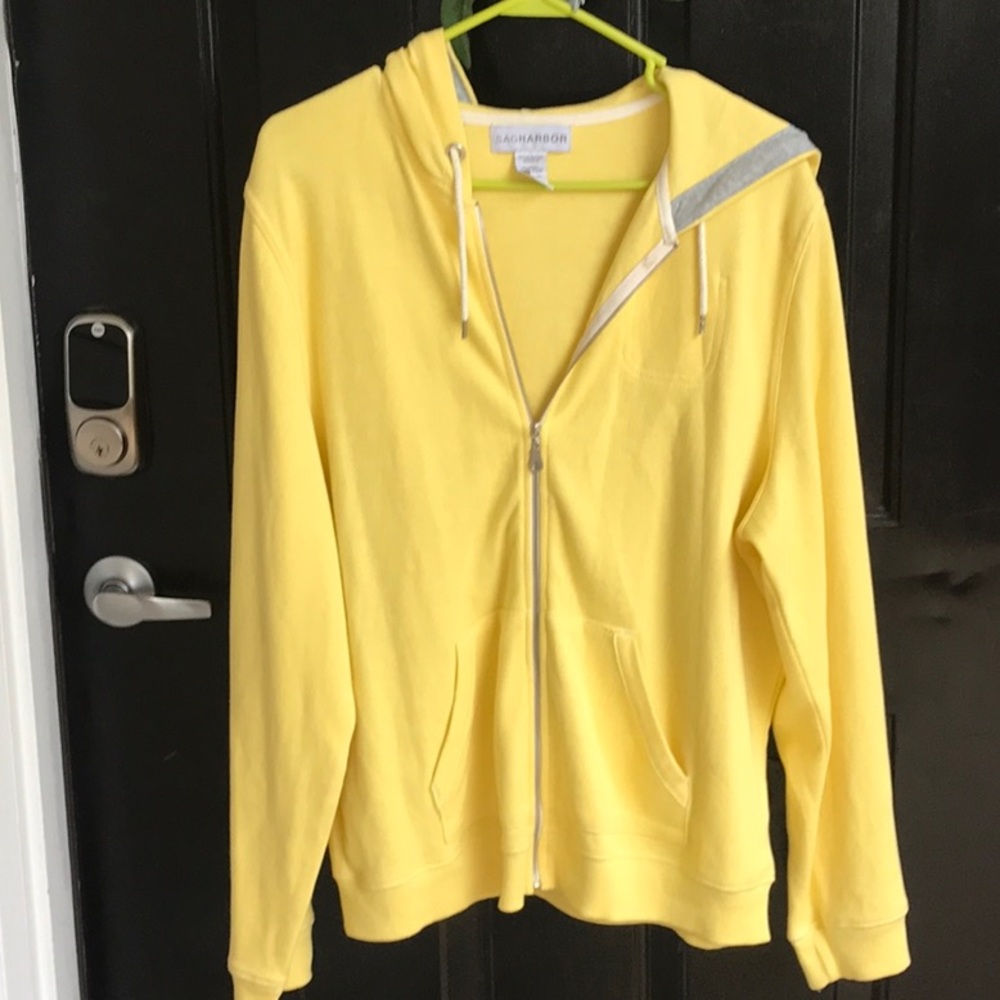 Yellow zip up and down hoodie with grey trim!